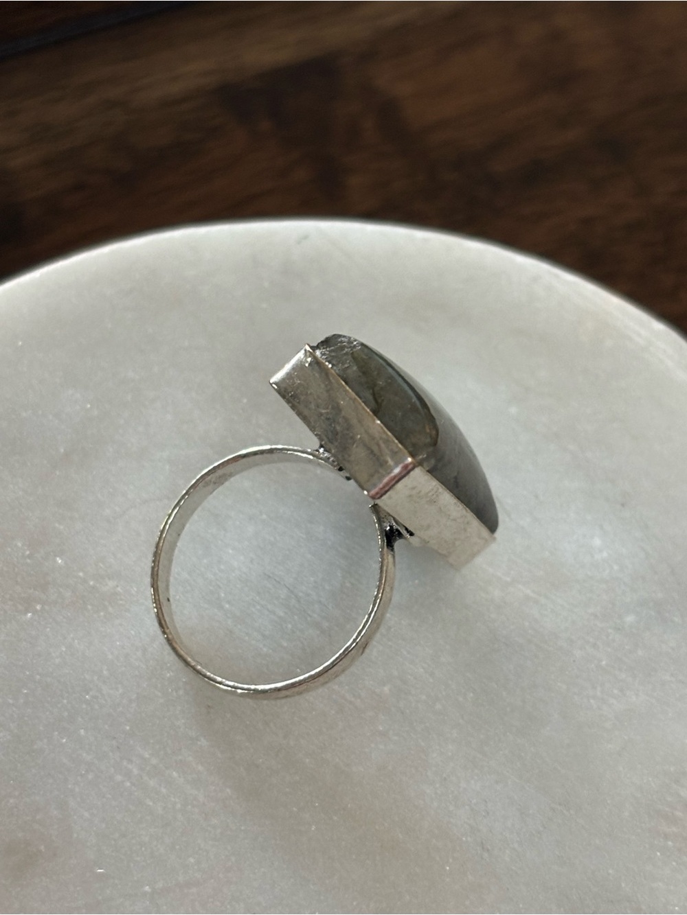 Silver Labradorite Rectangle Statement Ring - Gray - Picture 4 of 5